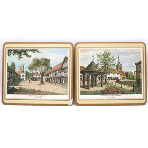 Pimpernel English Village Scenes Placemat Coaster Set of 2 Cork Backed 9x12" Vtg